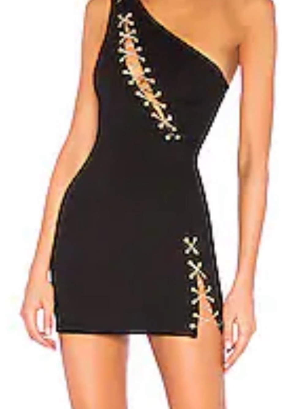 superdown Black One-Shoulder Lace-Up Mini Dress